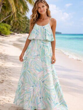 LILLY PULITZER Harrington Maxi Dress Pink Green Blue Womens M, Beach, Resort